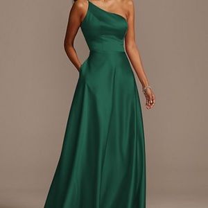 David’s bridal juniper One Shoulder Satin A-Line Bridesmaid dress